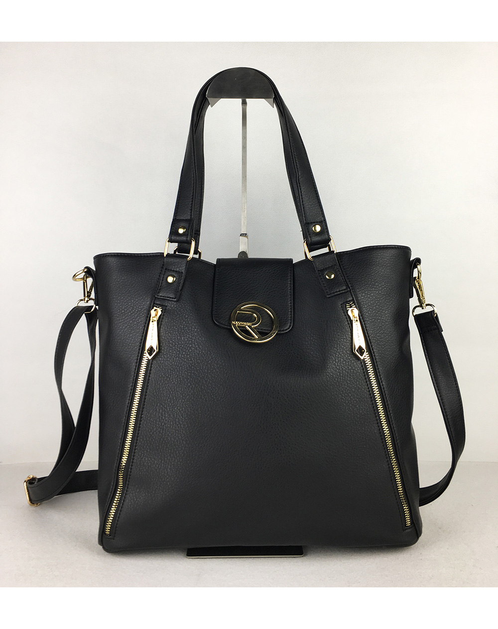 Black PU Vertical Zipper Totes